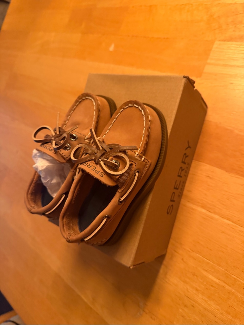 Sperry Kids Tan Leather Moccasin Boat Shoes
